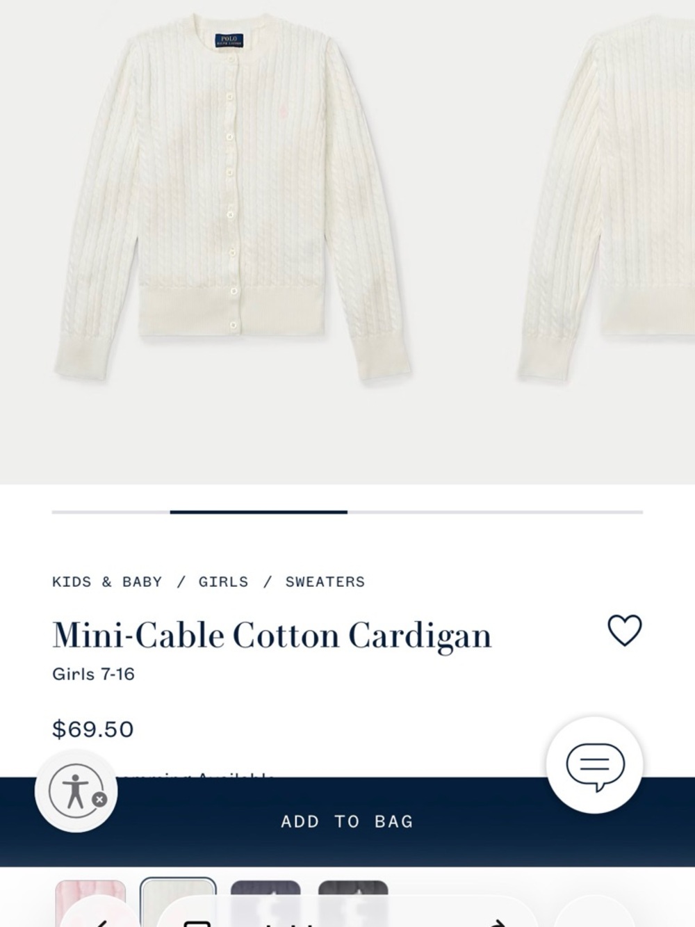 Polo by Ralph Lauren White Cable-Knit Button-Front Cardigan with Pink Pony
